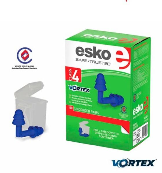 Picture of ESKO VORTEX EARPLUGS TPR CORDED CLASS 5,  50 PAIRS DISPENSER
